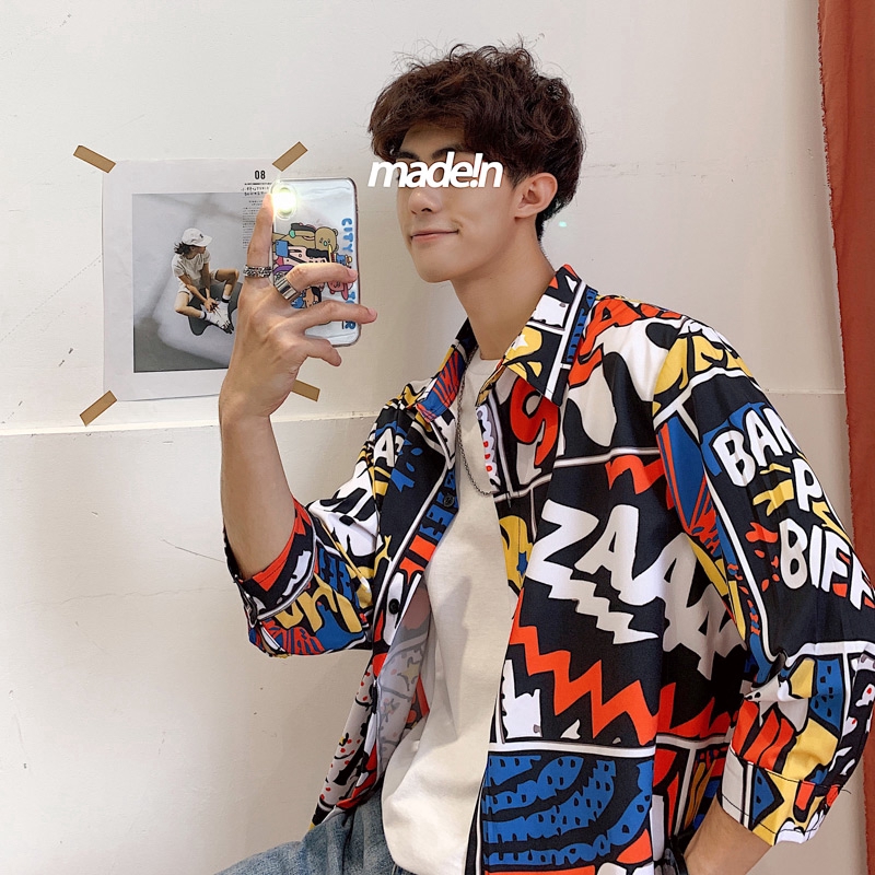 Áo Sơ Mi Nam Tay Dài Họa Tiết Hoạt Hình Phong Cách Hip Hop | BigBuy360 - bigbuy360.vn