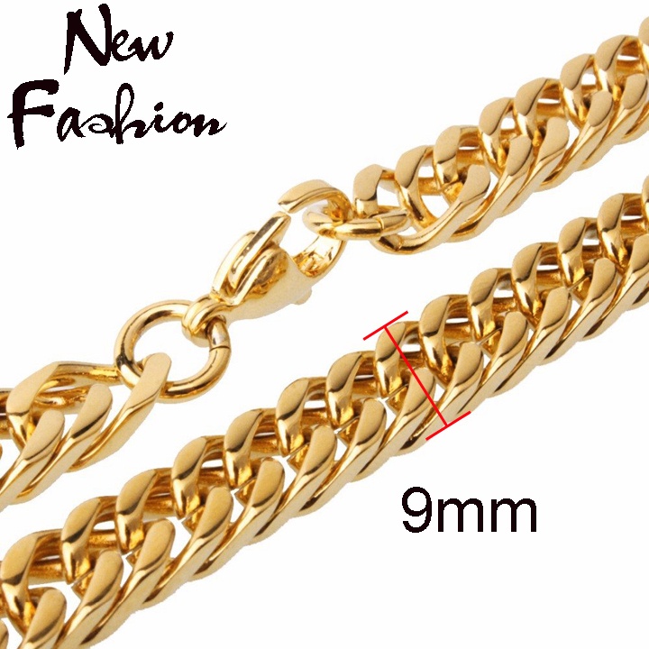 Dây chuyền nam inox kiểu lặc đôi 9mm mạ vàng siêu đẹp, bền màu - Đem lại đẳng cấp phong độ cho người đeo