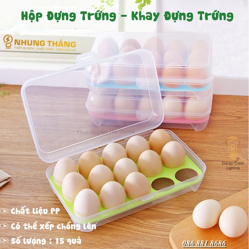 Hộp Đựng Trứng - Khay Đựng Trứng 1 Tầng 15 Lỗ - Chất Liệu Nhựa PP An Toàn Thực Phẩm