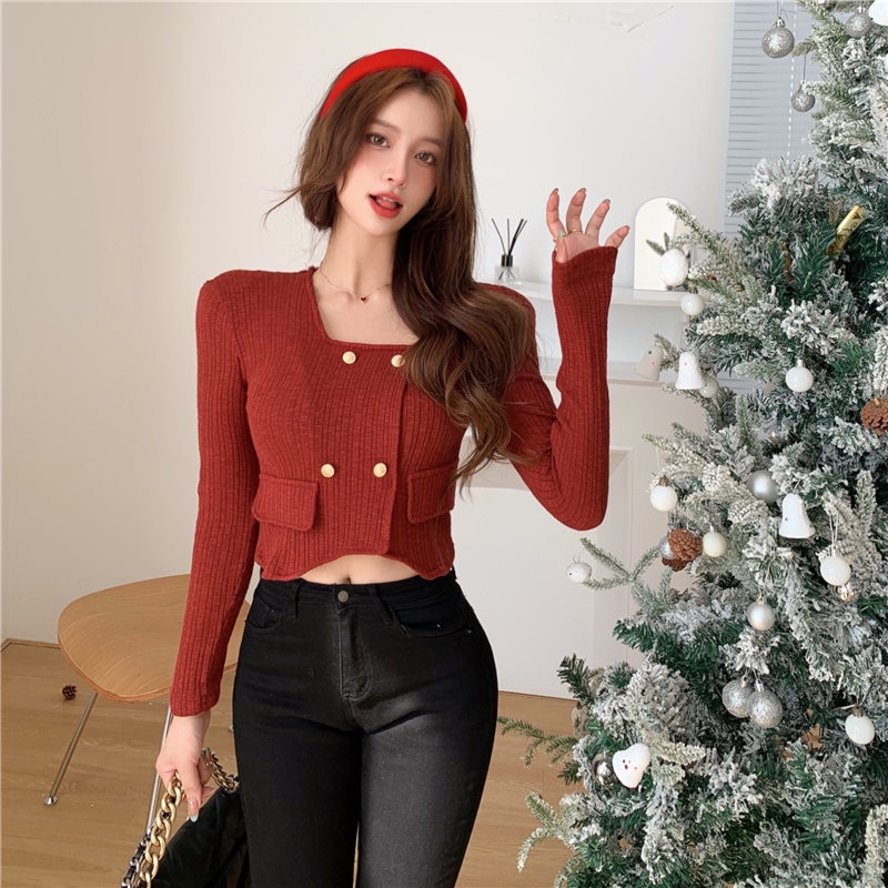 Áo khoác dệt kim cổ tròn phong cách Trung Hoa thời trang thu đông cho nữ