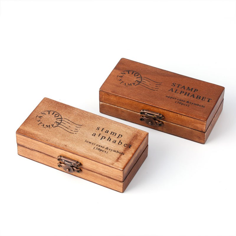 Set 30 Con Dấu Khắc Chữ Cái In Hoa/In Thường Bằng Gỗ Cao Su Phong Cách Retro Thủ Công