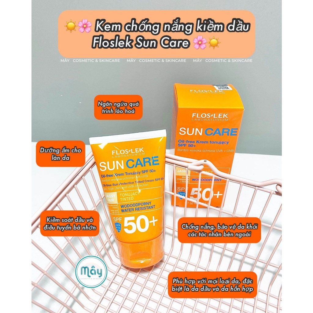 Kem Chống Nắng Floslek Sun Care - Oil Free Sun Protection Tinted Cream SPF50+ 50ml Cho Da Dầu Mụn - YUPA.STORE