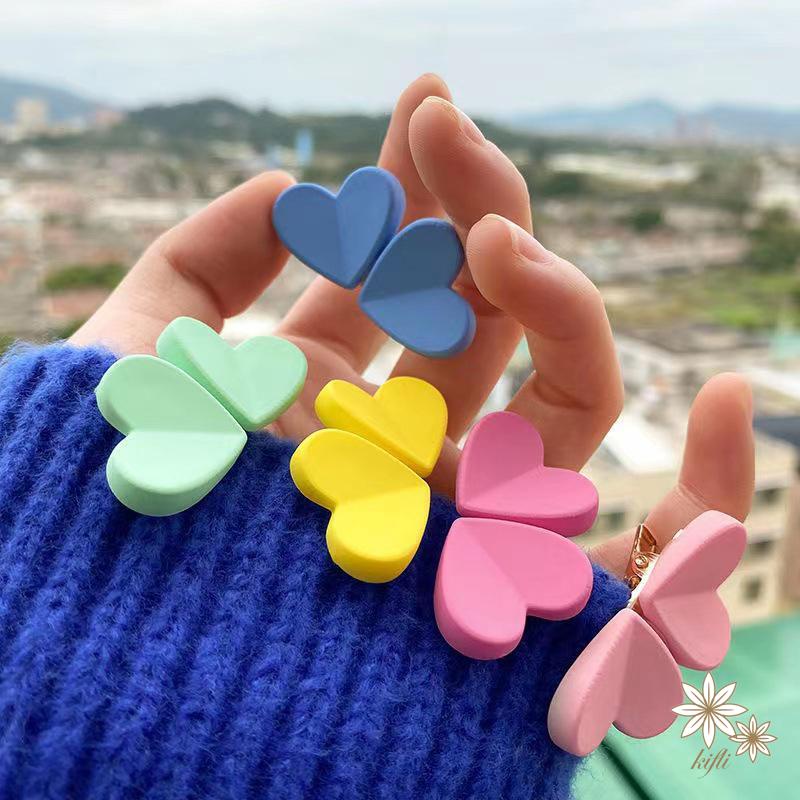 【kifli】Kẹp tóc hình trái tim đôi nhiều màu sắc phong cách Hàn Quốc dễ thương cho nữ（quà tặng ngày thiếu nhi）
