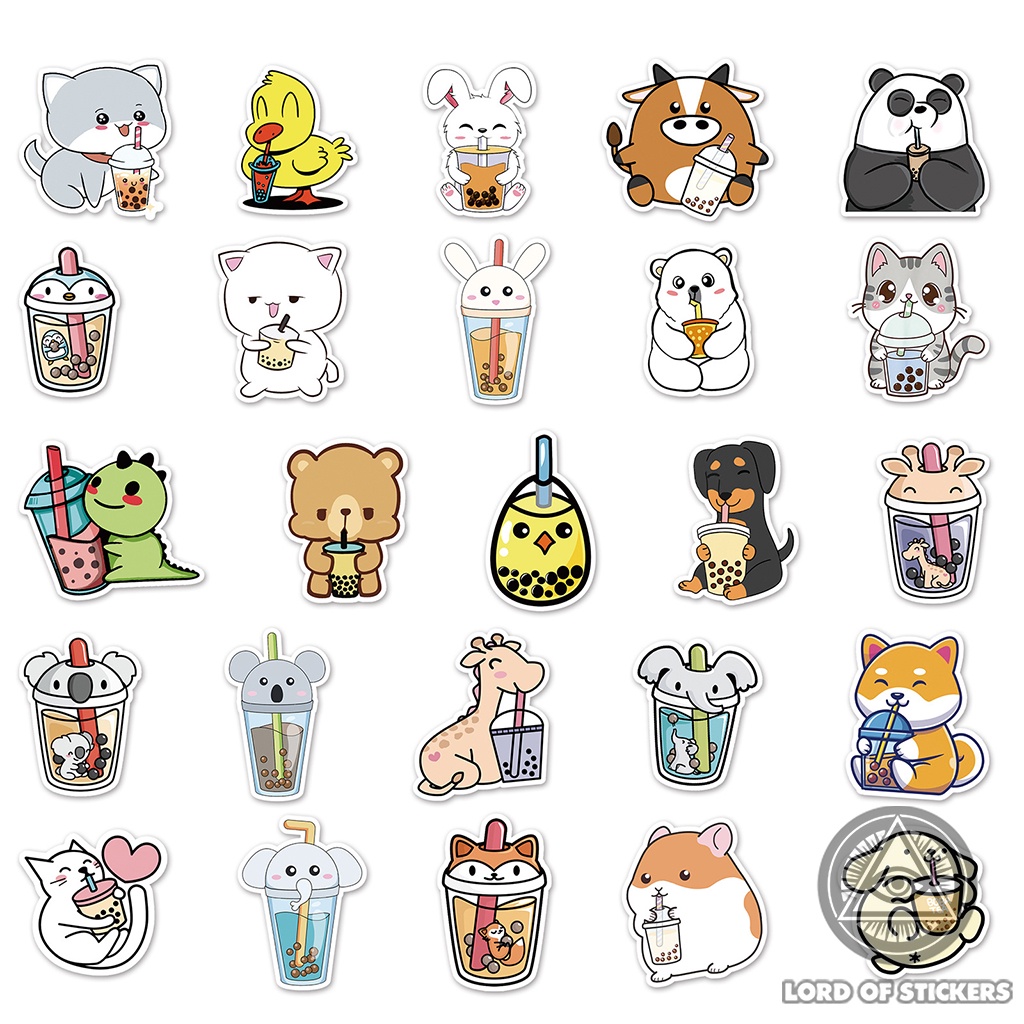 Set 50 Nhãn Dán Sticker Nhân Vật Hoạt Hình Uống Trà Sữa Chibi Cute Chống Thấm Nước Trang Trí Mũ Bảo Hiểm, Ván Trượt, Sổ