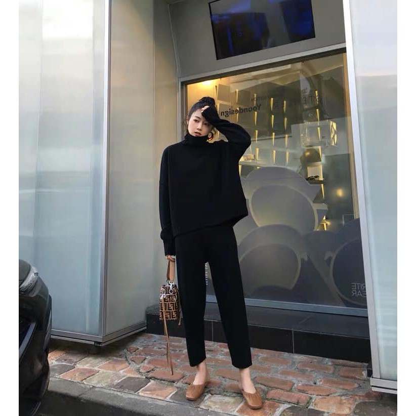 Set len cổ lọ vạt sau siêu xinh