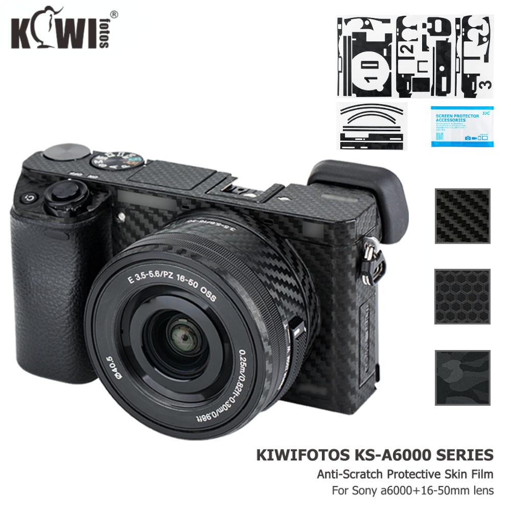 KIWI Miếng dán trang trí cho Sony A6000, Màng da bảo vệ chống xước 3M cho Sony A6000 + Ống kính 16-50mm