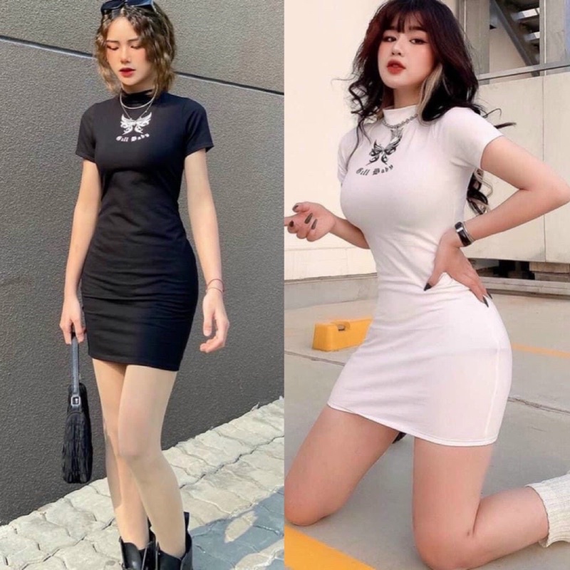 váy body cổ tròn thêu hoạ tiết