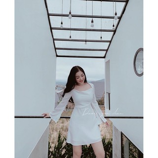 Đầm Xòe Tay Loe Cổ Thiết Kế