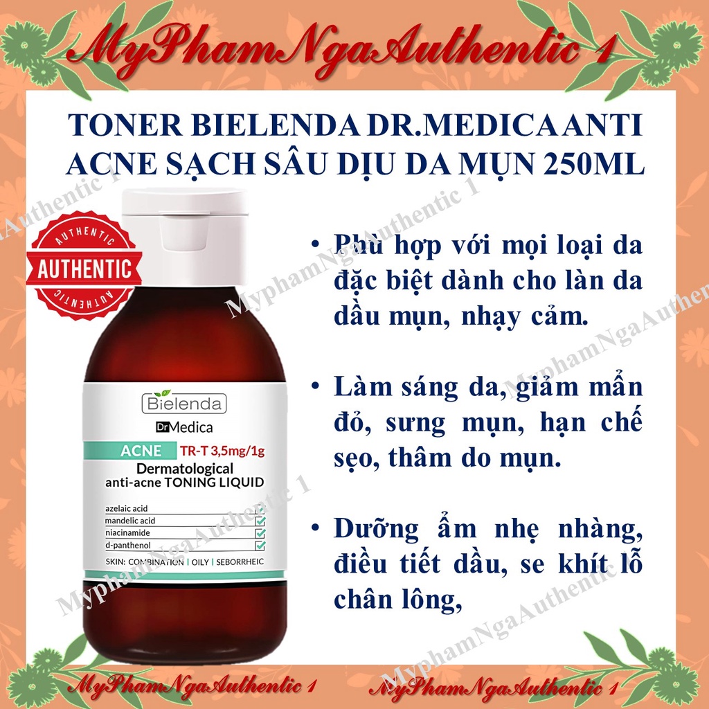 Toner Bielenda Dr Medica Anti-acne Dermatological Toning Liquid làm sạch sâu &amp; dịu da