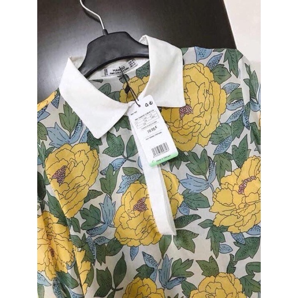 Ảnh thật ÁO SƠ MI HOA VÀNG MANGO VNXK