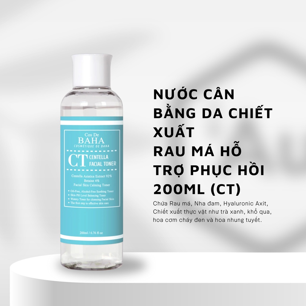 NƯỚC CÂN BẰNG DA CHIẾT XUẤT RAU MÁ HỖ TRỢ PHỤC HỒI DA HIỆU QUẢ COS DE BAHA CT CENTELLA FACIAL TONER 200ML - 9678