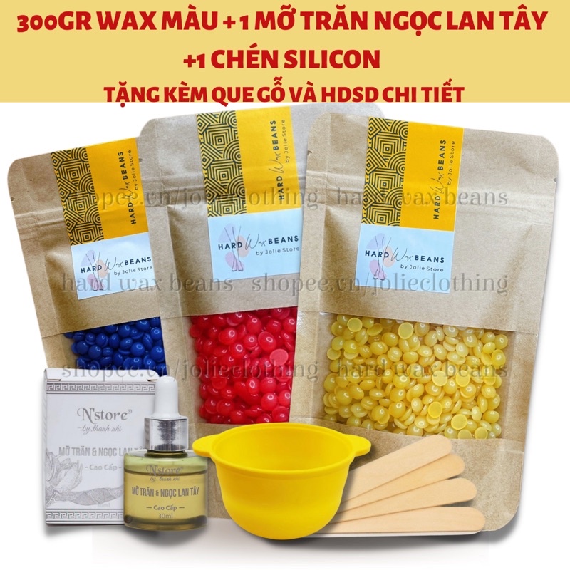 Combo triệt lông vĩnh viên sáp wax lông, sáp wax nóng hard wax beans và chén silicon wax lông chịu nhiệt