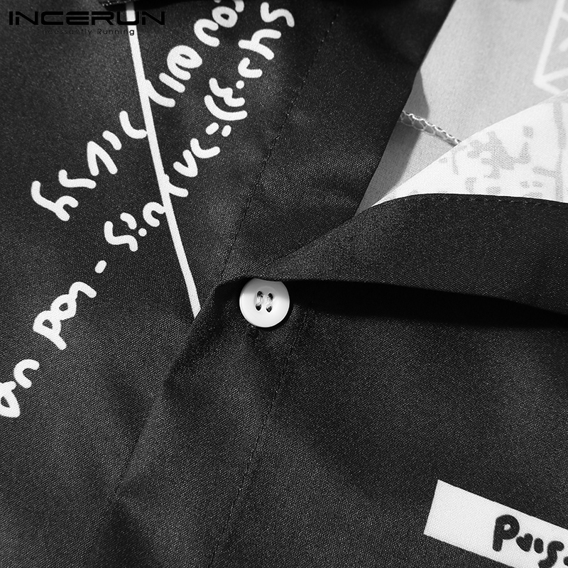 Áo Sơ Mi INCERUN Tay Ngắn Cổ Bẻ Có Hàng Nút Cài In Họa Tiết Thời Trang Cho Nam