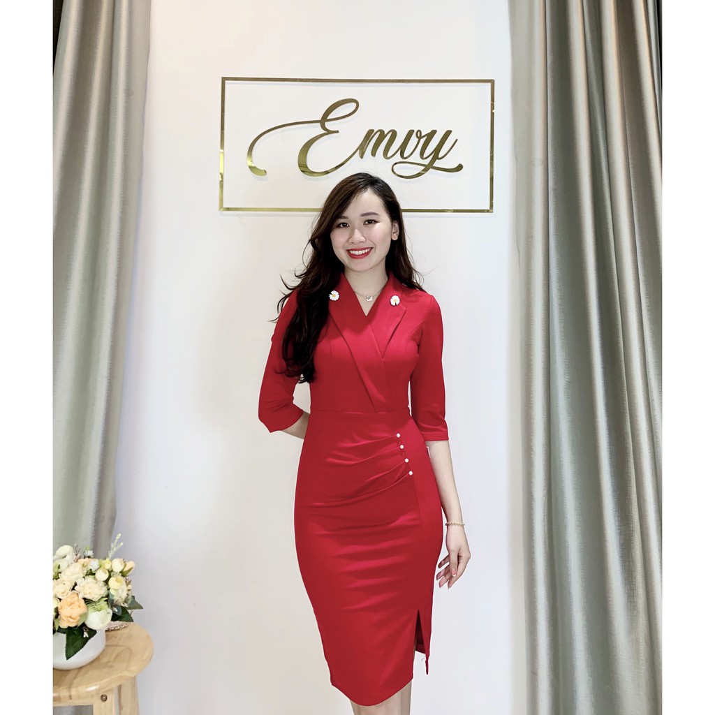 [Mã WAST99 hoàn 12k xu đơn 99k] Đầm Body Cổ Vest phối li eo, tôn dáng ,thanh lịch Emvy - V91 | BigBuy360 - bigbuy360.vn