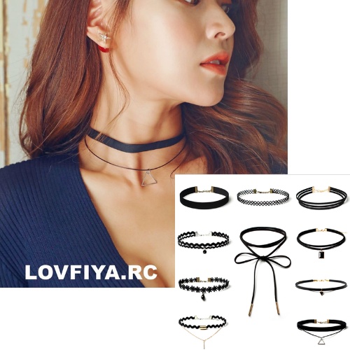 Dây Chuyền Nữ Vòng Cổ Choker Vải Nhung Màu Đen Nhiều Mẫu Phong Cách Hàn Quốc