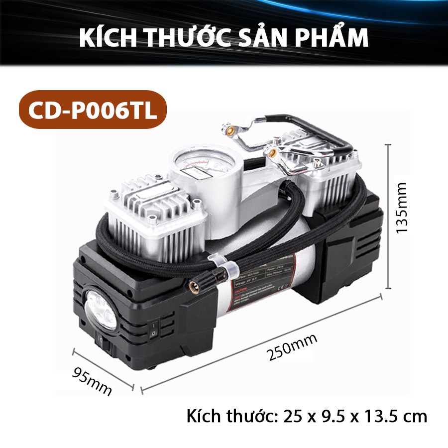 [Mã BMBAU300 giảm 10% đơn 499K] Máy Bơm Lốp Ô Tô 2 Xi Lanh Có Đèn CIND CDP006TL Nhập Khẩu Chính Hãng