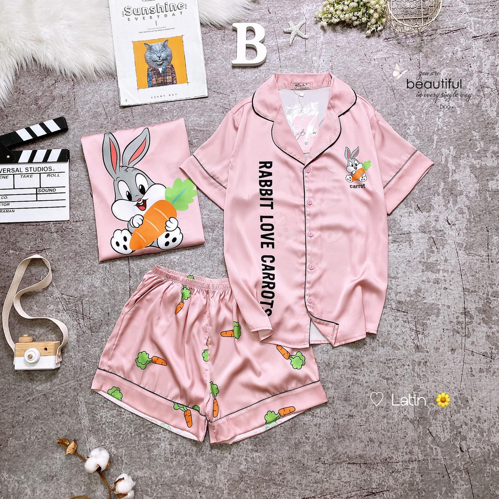 Đồ bộ nữ, pijama lụa Latin cao cấp,áo cộc quần cộc nhiều màu cute hàng thiết kế Boo 02 | BigBuy360 - bigbuy360.vn