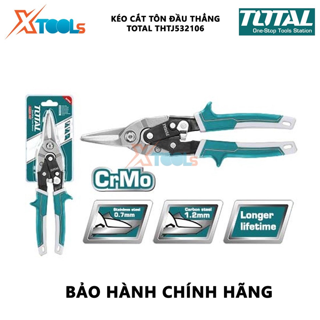 Kéo cắt tôn đầu thẳng TOTAL THTJ532106 Kéo cắt tole mỏ thẳng Chiều dài 250mm (10'') thép Carbon,không gỉ, tay bọc cao su