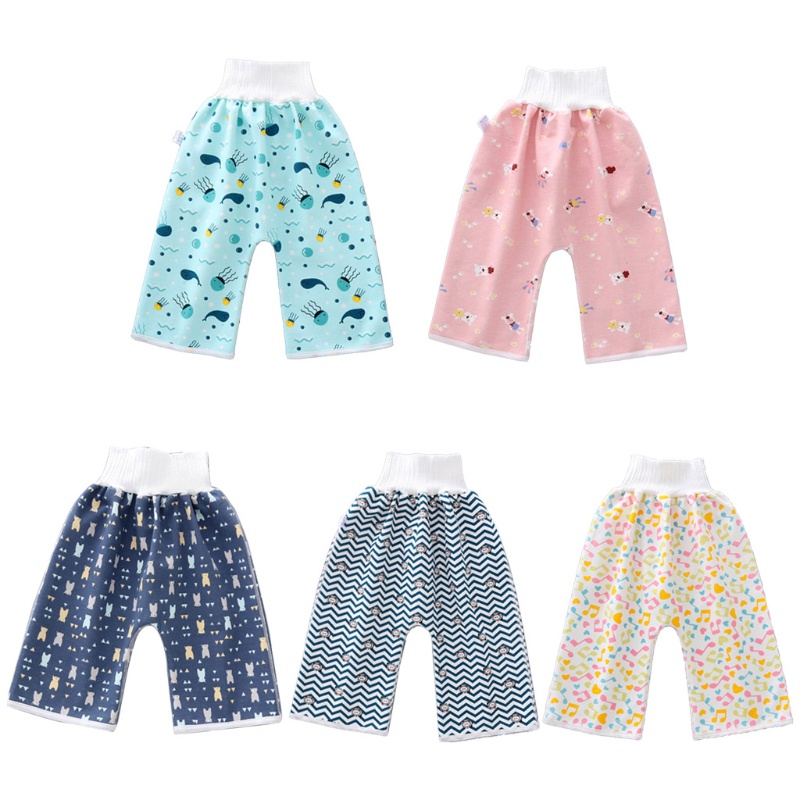 Quần Tã Dạng Váy Ngắn 2 Trong 1 Bằng Cotton Chống Nước Giặt Được Thoải Mái Cho Trẻ Em