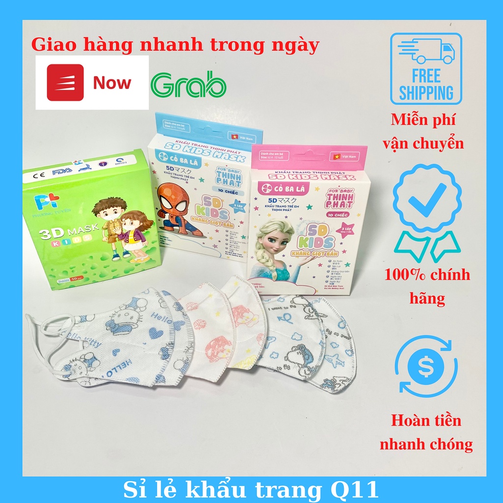 Khẩu trang 3d ,4d họa tiết dành cho em bé hiệu cỏ ba lá Thịnh Phát kháng khuẩn hiệu quả bảo vệ bé.