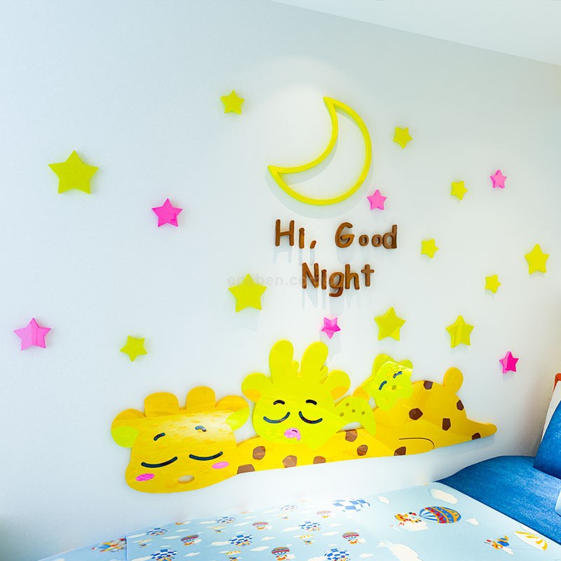 Tranh dán tường mica 3d decor khổ lớn các bạn hươu đang ngủ trang trí mầm non, phòng cho bé Nhiều Size - EPeBen