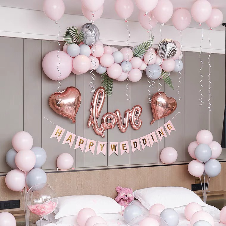 Set Bóng Happy Wedding Trang Trí Phòng Cưới Phòng Tân Hôn Tỏ Tình Siêu Đẹp Đủ Đồ HAPPY01