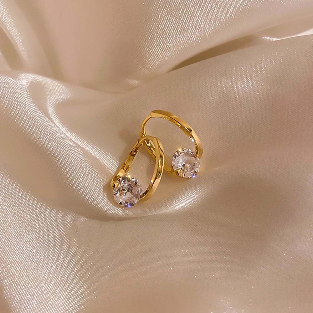 Khuyên tai dạng vòng xoắn đính đá zircon đơn giản thanh lịch phong cách Hàn Quốc cho nữ
