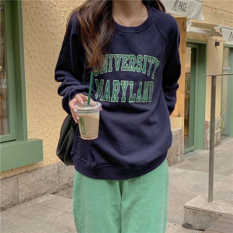 SUXI Áo Sweater Thể Thao Cổ Tròn Tay Dài In Chữ Thời Trang Xuân Thu Cho Nữ