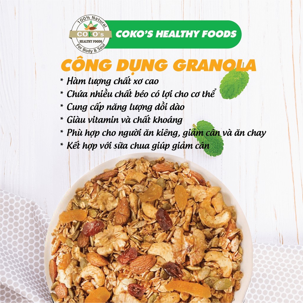 Combo Ngũ Cốc Granola Ăn Kiêng, Giảm Cân 5 vị Granola Gói 100gr COKO'S FOOD Dinh Dưỡng Tiện Lợi | BigBuy360 - bigbuy360.vn