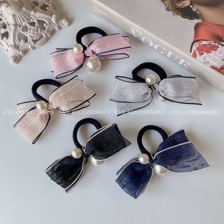 Dây cột tóc nơ vải voan lưới, họa tiết phối hạt trai nữ tính hàn quốc esis accessories