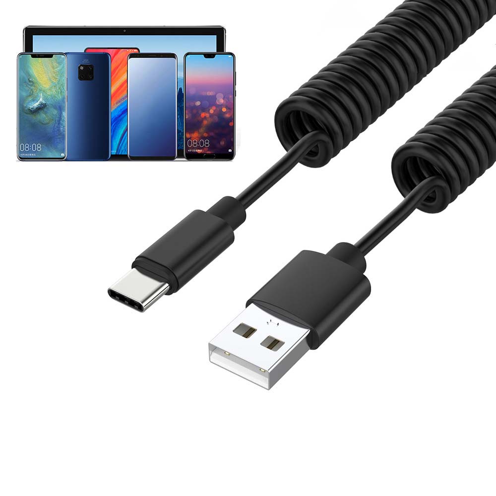 Cáp sạc nhanh GLENES dây lò xo cổng Micro USB Type C màu trắng/đen dài 1m
