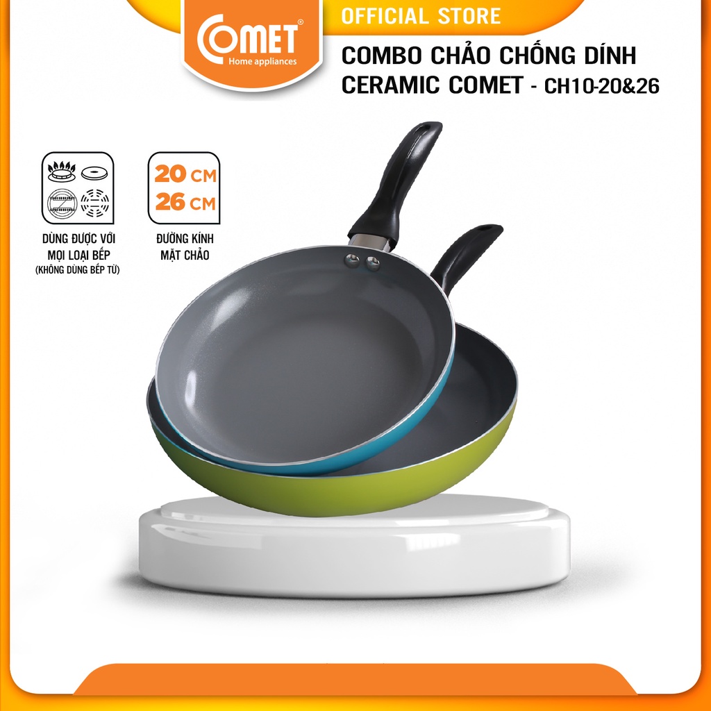 [LIFEMC11M2ADP -12% đơn 250K] Combo chảo chống dính Ceramic COMET - CH10 - 20&amp;26