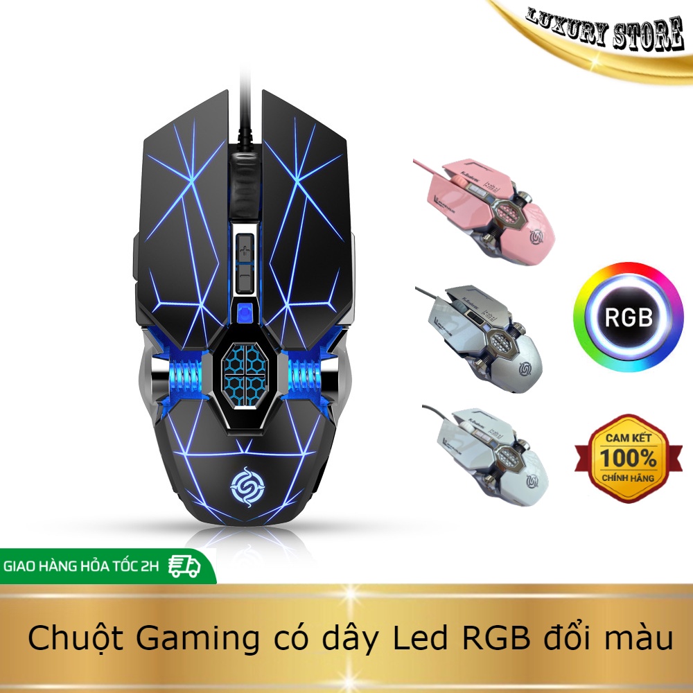 Chuột máy tính có dây, chuột gaming dây cáp bọc dù chống nhiễu, có led đổi màu cực đẹp