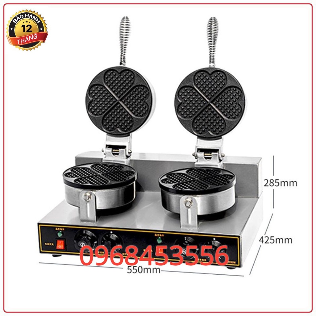 Máy làm bánh kẹp tàn ong, máy làm bánh waffle khuôn trái tim công nghiệp đôi