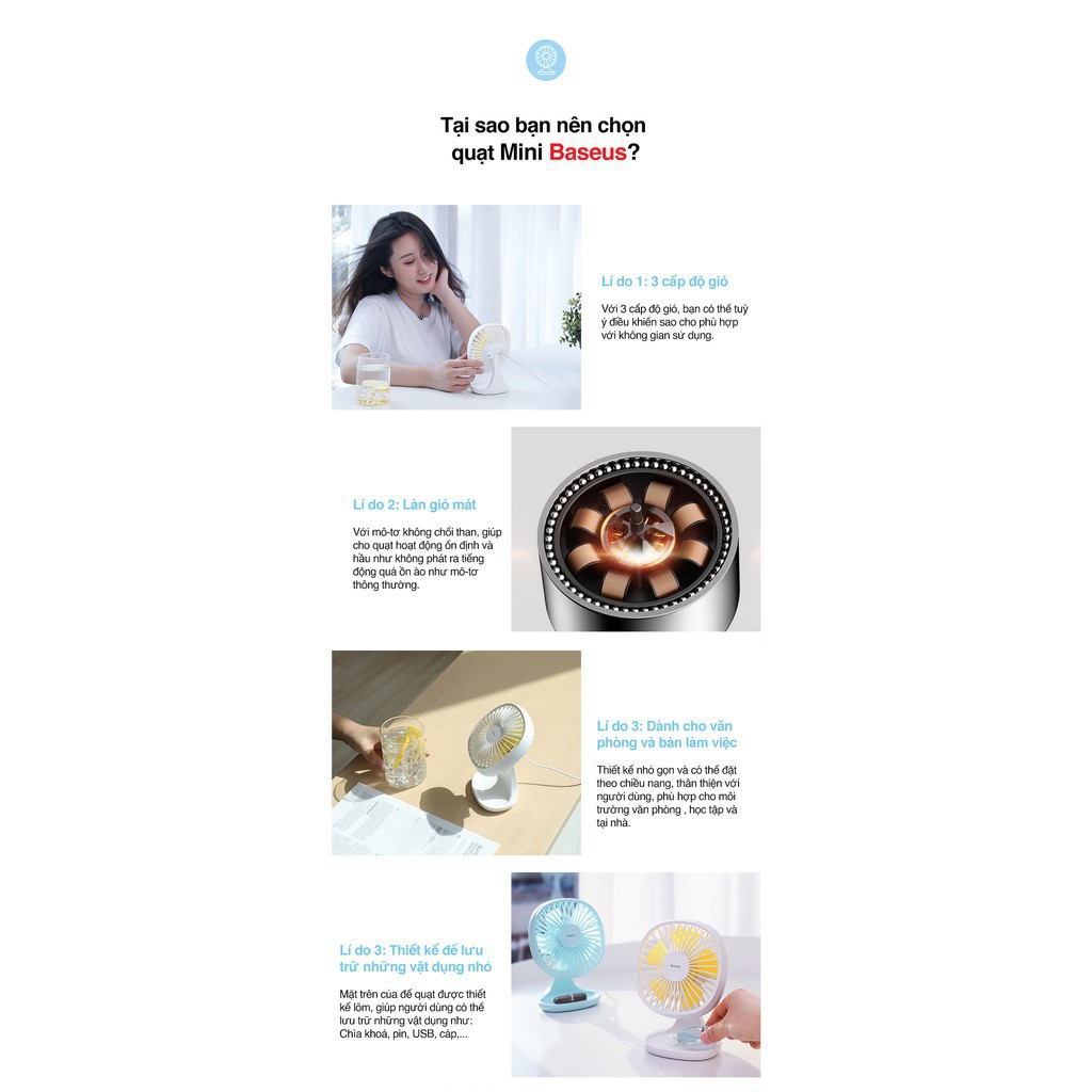 [3 MỨC TỐC ĐỘ] QUẠT BASEUS PUDDING-SHAPED CHÍNH HÃNG - QUẠT MINI ĐỂ BÀN CHỐNG ỒN | BigBuy360 - bigbuy360.vn