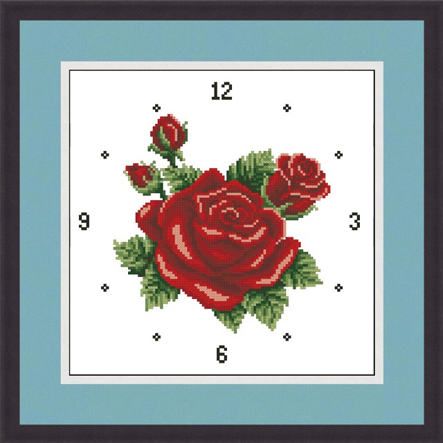 Tranh thêu chữ thập đồng hồ hoa hồng in sẳn trên vải - Xartshop dh094