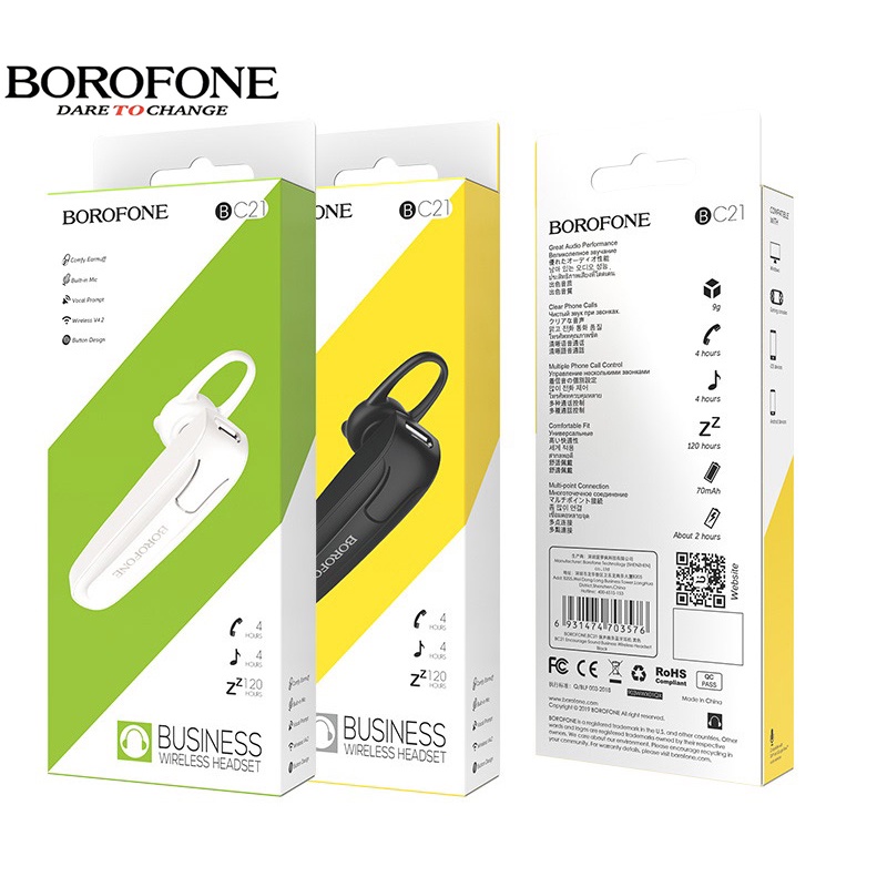 Tai nghe nhét tai bluetooth BOROFONE BC21 chống ồn, không dây, nghe nhạc 4 tiếng - Chính hãng