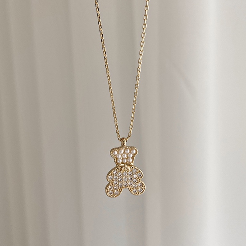 Vòng cổ Hình Gấu Đính Đá Dễ Thương Phong Cách Hàn Quốc Thời Trang Cho Nữ