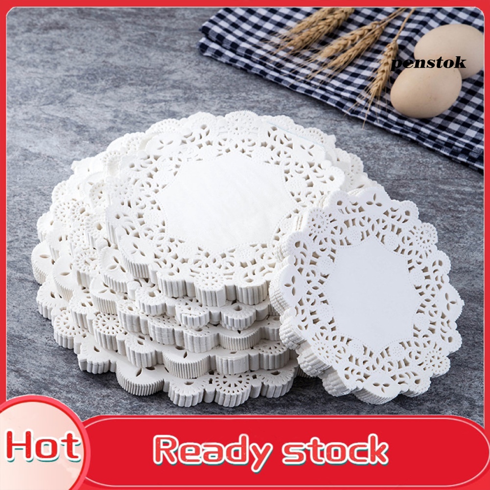 Set 100 Tấm Lót Bánh Hình Tròn Họa Tiết Ren Bằng Giấy