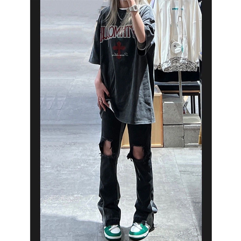 ♈♛✒Quần Jean Dài Lưng Cao Dáng Ôm Phối Rách Thời Trang Xuân Hè Phong Cách Mới Cho Nữ 2022