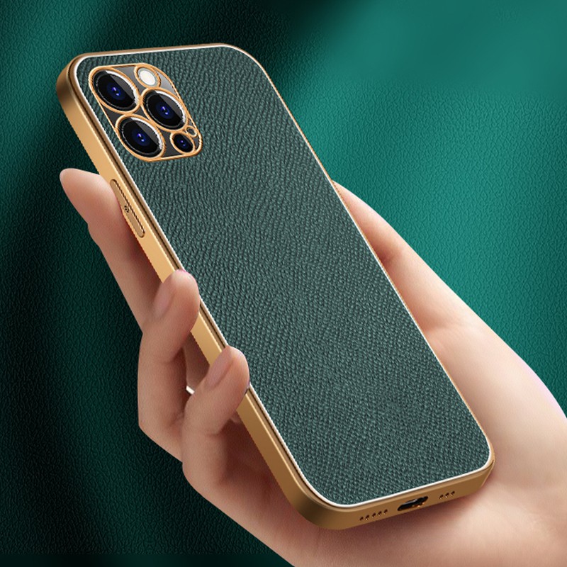 Ốp Điện Thoại Da Bò Siêu Mỏng Mạ Vàng Sang Trọng Chống Sốc Cho Iphone 12 11 Pro Max X Xr Xs Se 2020 7 8 Plus 12 | BigBuy360 - bigbuy360.vn