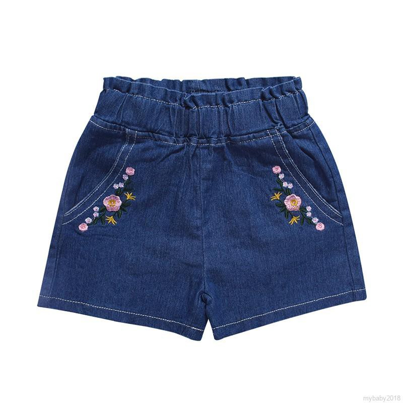 Quần Short Cotton Thêu Hoa Cho Bé Gái