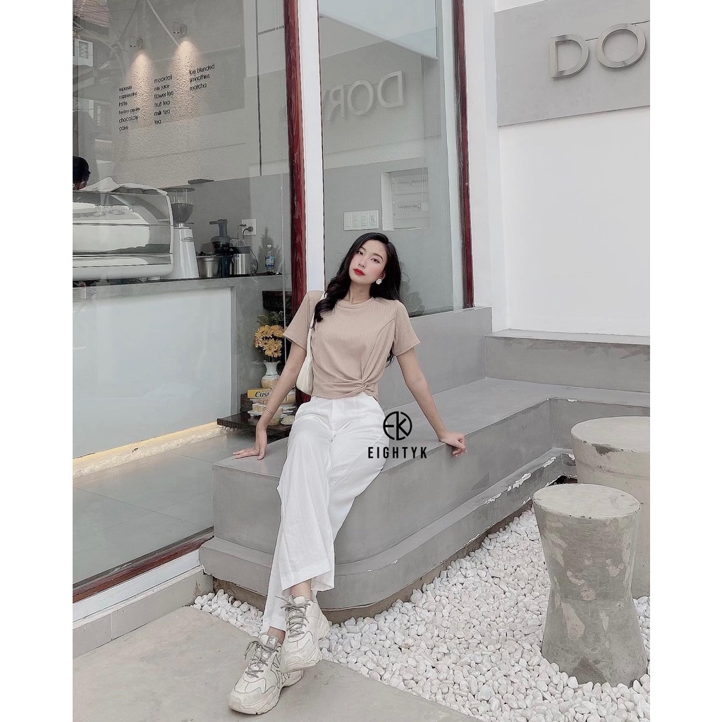 [EIGHTYK] Áo Croptop Tay Ngắn Xoắn Eo