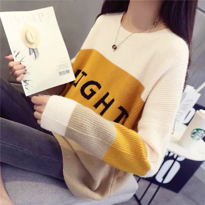 Áo Len Nữ Dài Tay Cổ Tròn In Chữ Thời Trang Hàn Quốc Mới