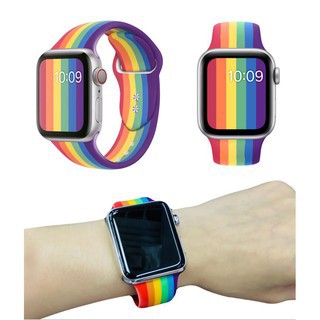 Dây đeo đồng hồ thời trang cao su màu Cầu Vồng phụ kiện cho apple watch series T500/3/4/5/6/38mm/40mm/44mm Cao Cấp