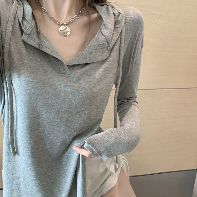 Áo thun mỏng tay dài có mũ trùm đầu chống nắng thời trang cá tính