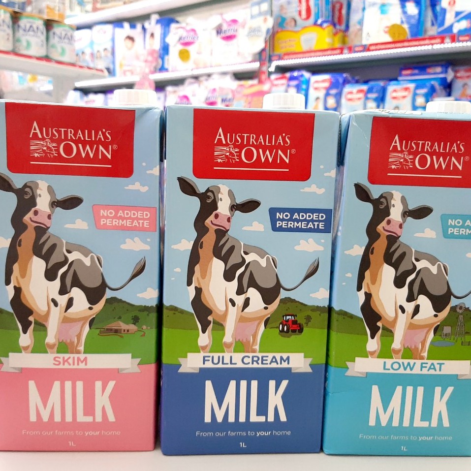 [DATE 05.2022] Sữa tươi nguyên kem/lowfat/skim Australia's Own hộp 1 lít
