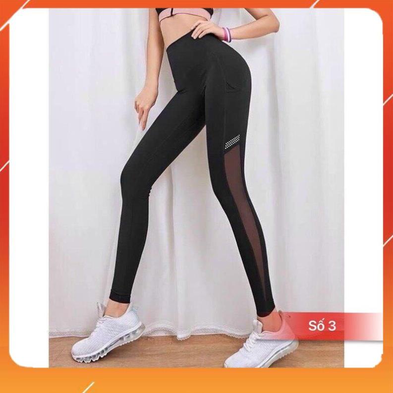 Quần tập Gym Yoga nữ  các mẫu quần dài legging phối lưới đẹp nhất, co giãn 4 chiều