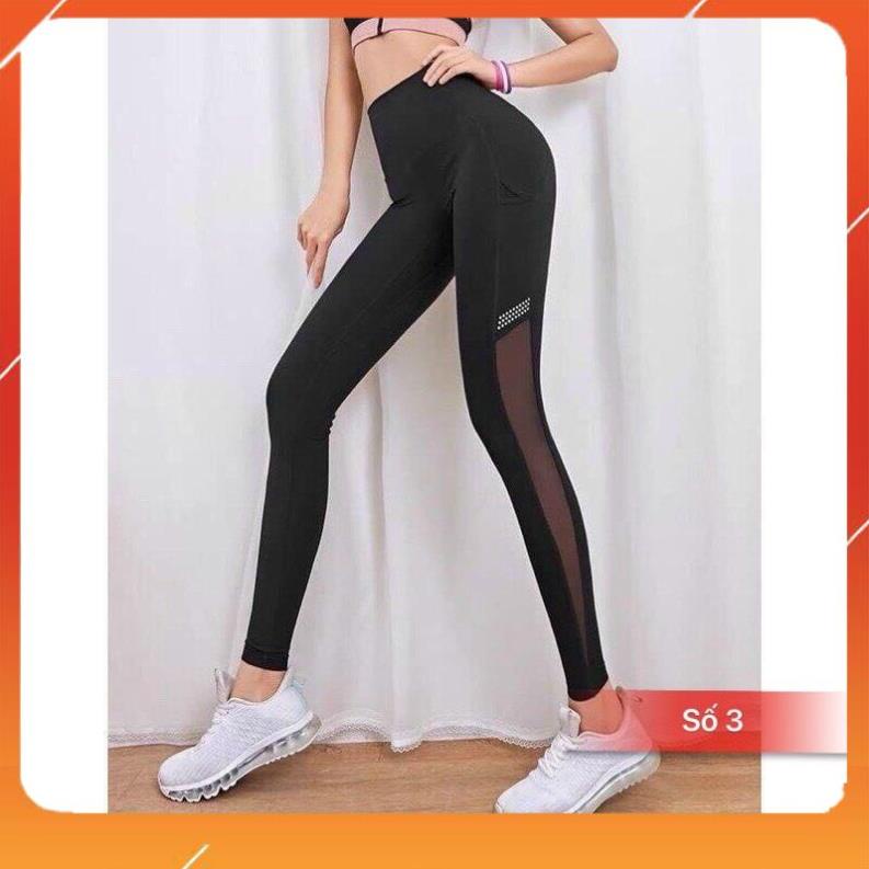 Quần tập Gym Yoga nữ [SALE] các mẫu quần dài legging phối lưới đẹp nhất, co giãn 4 chiều