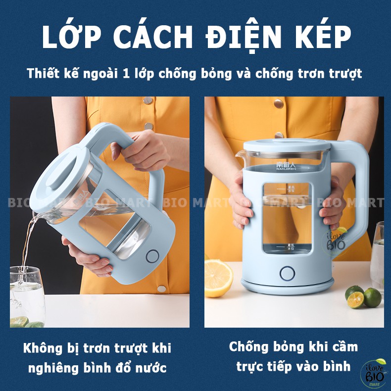 Ấm Siêu Tốc Thủy Tinh Giữ Nhiệt - Bình Đun Nước Ấm Đun Nước Siêu Tốc Cách Nhiệt Kép 2,3L 1500W - TB033